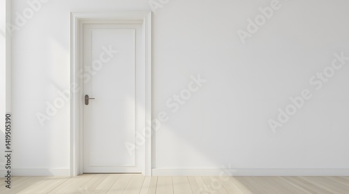White wall with white stylish door. White doorway with door in white wall. White interior doors.