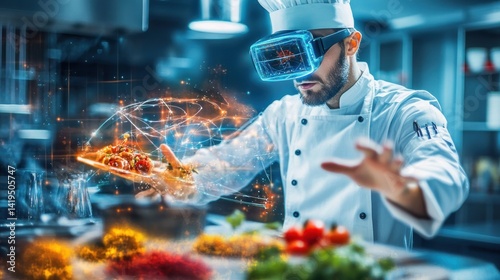Fototapeta Naklejka Na Ścianę i Meble -  Chef Using VR Technology in Culinary Arts: A Futuristic Approach to Cooking