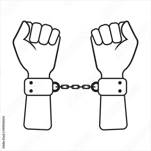 Arrested Handcuffed Handcuffed Kidnapped Kidnapping Slavery Slave Enslavement Icon Sign Symbol Black and White Vector Artwork Illustration Clip Art.For your website, logo, app, UI design.