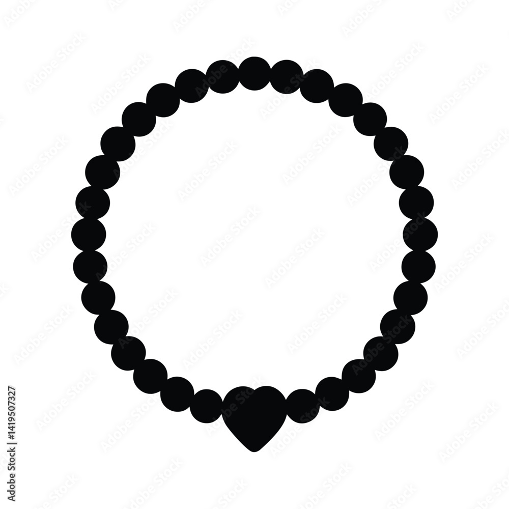 Fototapeta premium Simple Beaded Bracelet with Heart Charm Silhouette