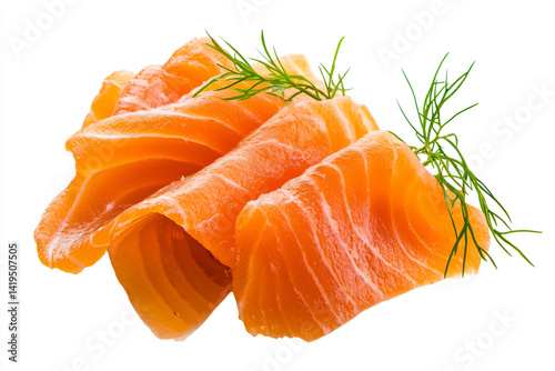 a piece of salmon with a sprig of dilllie
