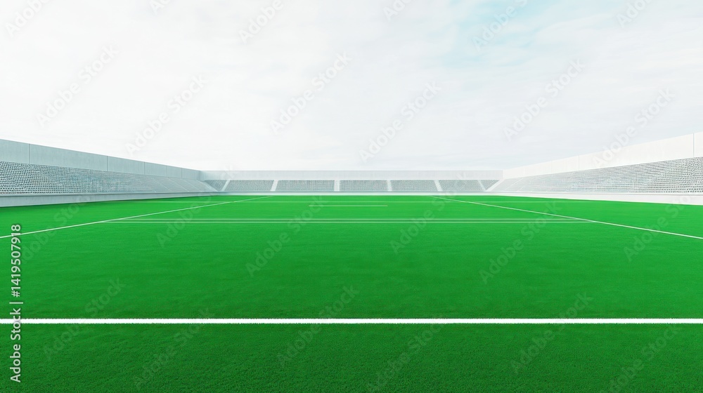 Fototapeta premium Empty Stadium: A Green Field Awaits the Game