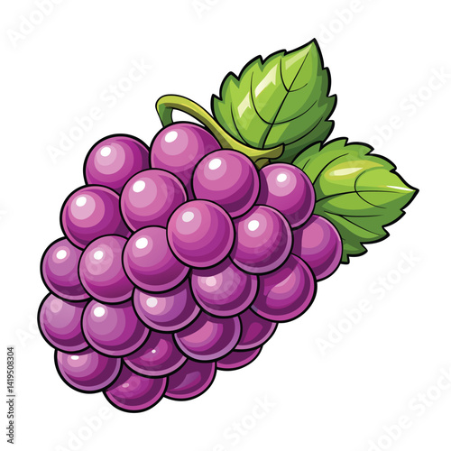Cluster of purple grapes with leaves