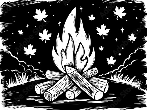Canada day celebration campfire gathering outdoor event nighttime festive atmosphere