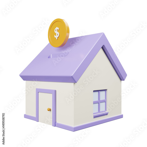 House and coin with dollar sign 3d render illustration. Representative of property investment.