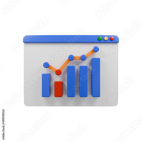 Front view of a minimal business graph 3d render. Business or investment growth illustration.