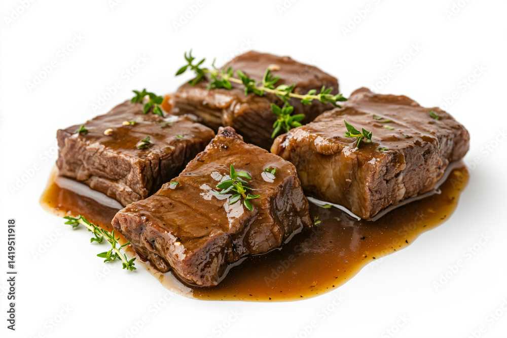 a plate of beef with gravy and sauce a plate of beef with gravy and sauce