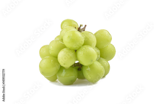 Grapes isolated. Bunch of ripe green grapes in water drops.