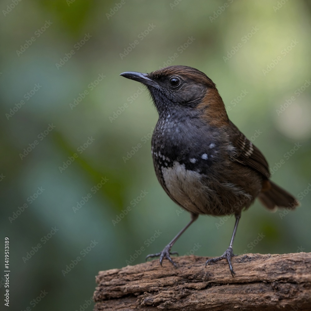 Dusky Antbird bird on piece of wood
