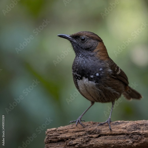 Obraz na płótnie Dusky Antbird bird on piece of wood w salonie