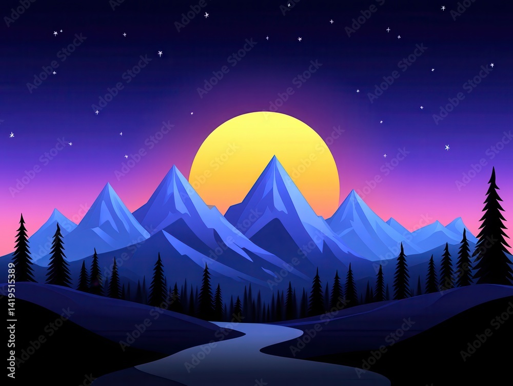 Fototapeta premium Night mountain landscape
