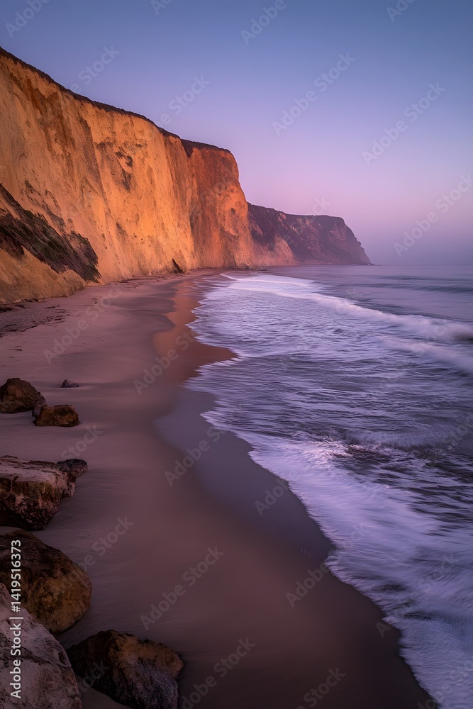 Obraz premium Serene Sunset Beach Coastal Cliffs Landscape