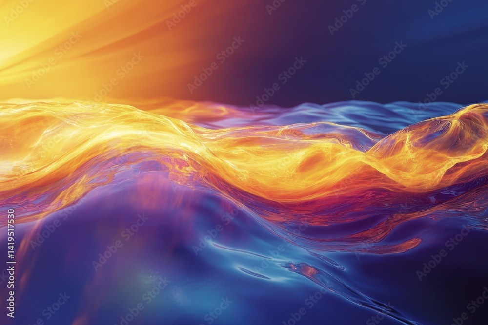 Obraz premium Vibrant ocean waves illuminated by the golden light of sunset near the horizon