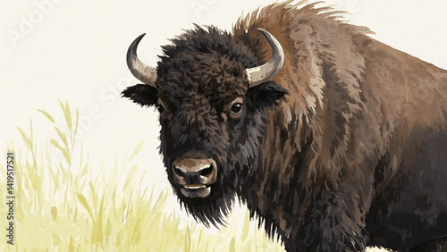 Storm-hued sovereign bison smile happy isolated watercolor vector illustration svg 