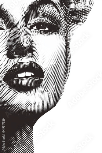 Schwarzweiß Bild einer Frau im Raster Drucktechnik Verfahren