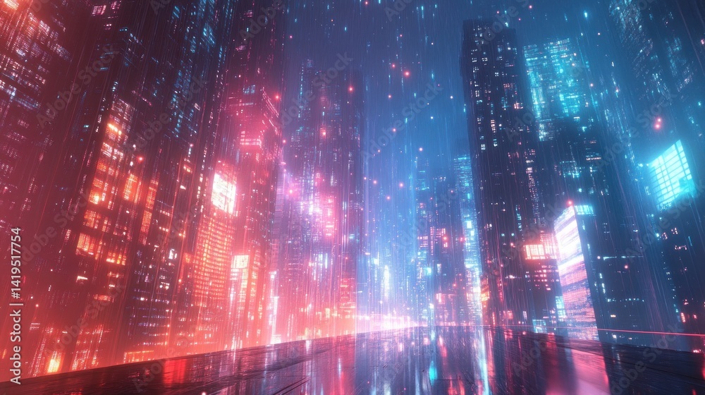 Obraz premium Neon Cityscape: Futuristic Metropolis at Night