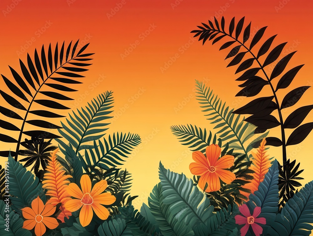 Obraz premium Tropical Sunset Flora
