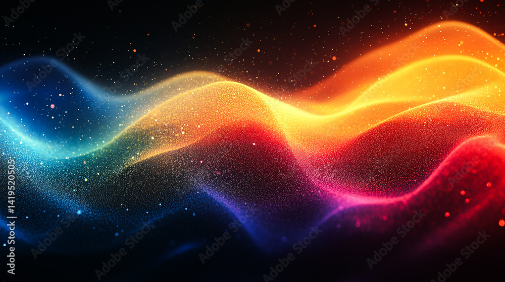 Grainy noisy gradient background with abstract vibrant color shapes, glowing rainbow hues of yellow, green, orange, blue on black.
Noise texture banner design Grainy noisy gradient background with abstract vibrant color shapes, glowing rainbow hues of yellow, green, orange, blue on black.
Noise texture banner design