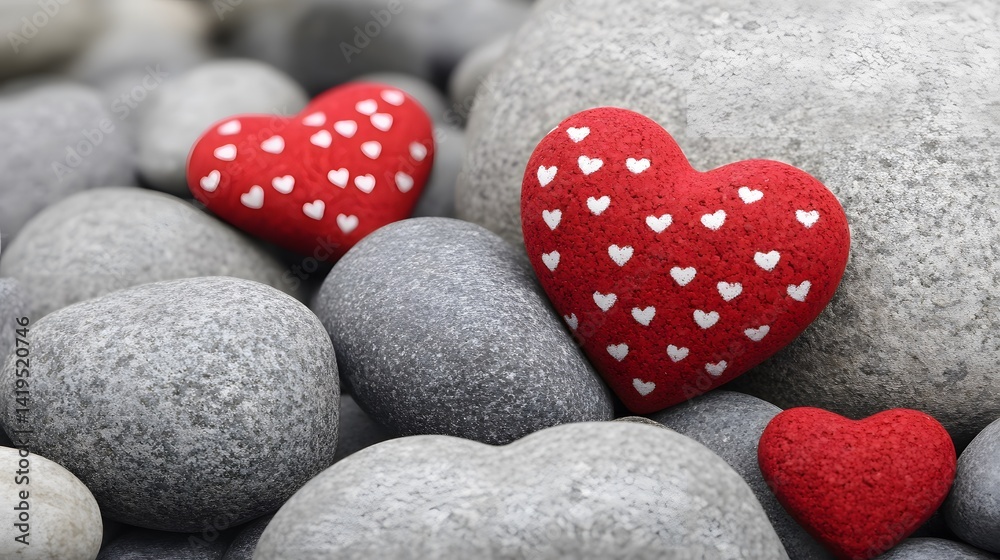 Obraz premium Red Hearts on Grey Stones Romantic Valentine's Day Decor
