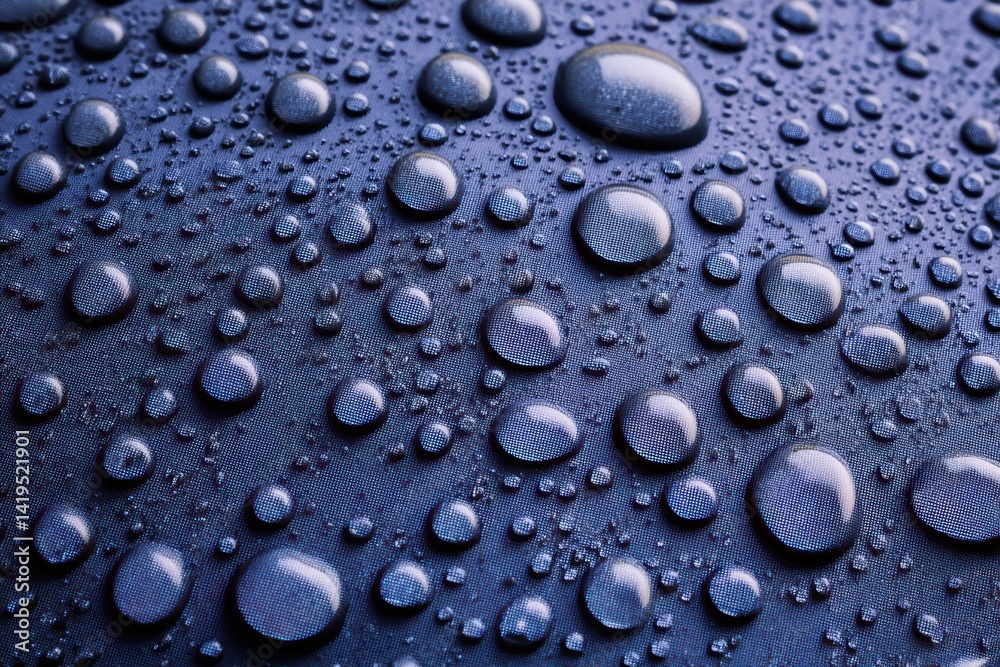 Rainy Day Texture Close-up of Navy Blue Umbrella with Raindrops Rainy Day Texture Close-up of Navy Blue Umbrella with Raindrops