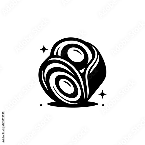 Line art illustration of lumpia spring rolls stacked on round plate, traditional Indonesian snack