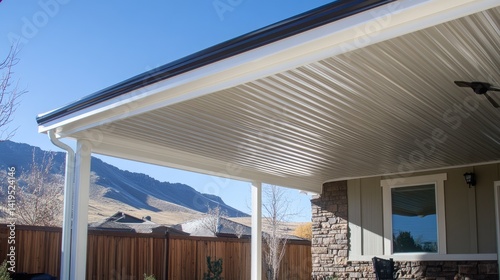 Obraz na płótnie Carport roof featuring corrugated PVC panels with reinforced corners and water drainage slope w salonie