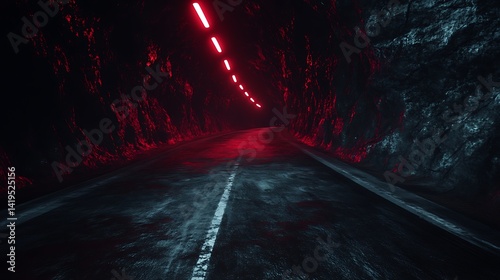 Fototapeta Naklejka Na Ścianę i Meble -  Red-lit Tunnel Roadway