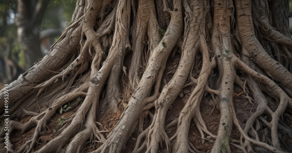 Rough tree bark, intricate root system, earthy browns and grays, winter, texture Rough tree bark, intricate root system, earthy browns and grays, winter, texture