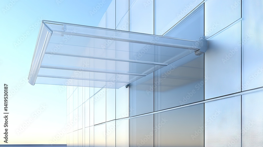 Slimline awning mounted directly to exterior wall with PVC panels in soft translucent finish