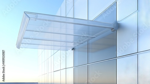 Obraz na płótnie Slimline awning mounted directly to exterior wall with PVC panels in soft translucent finish w salonie