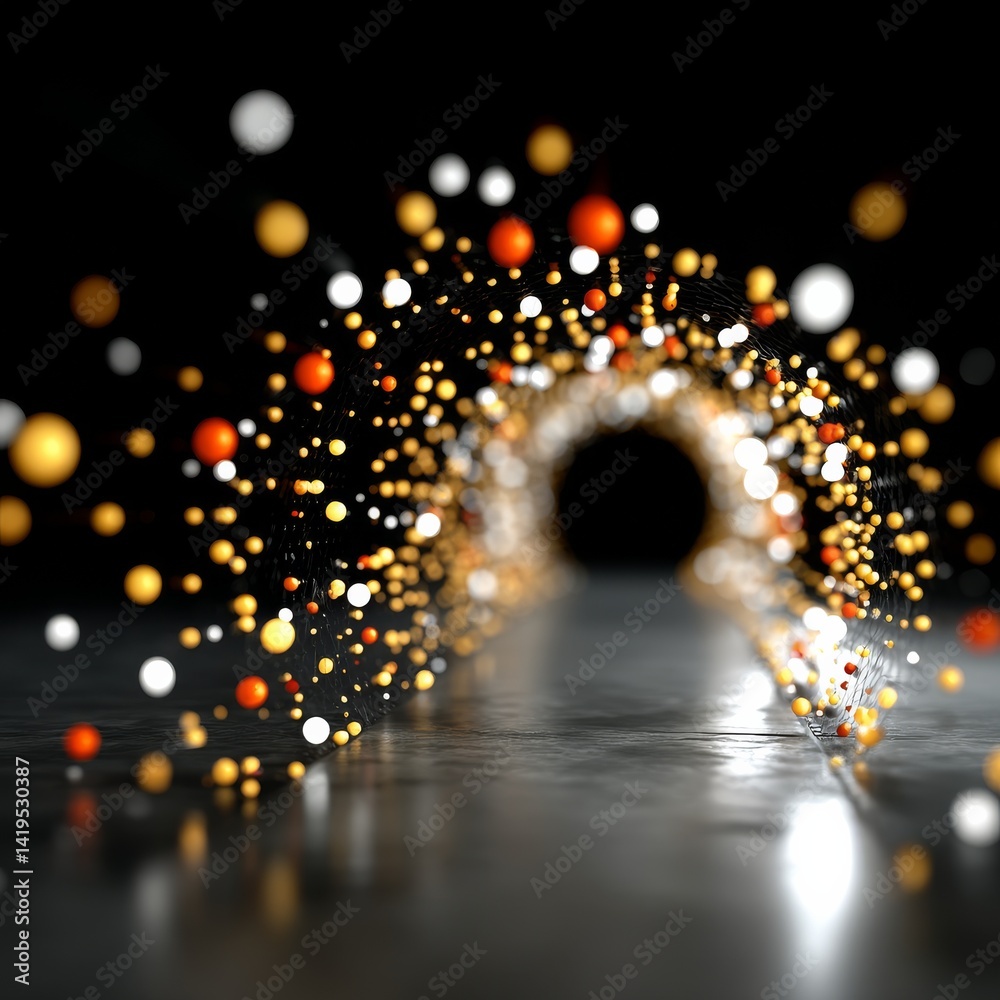 Abstract Glowing Sphere Tunnel: A Journey Through Light and Shadow on a Polished Surface.