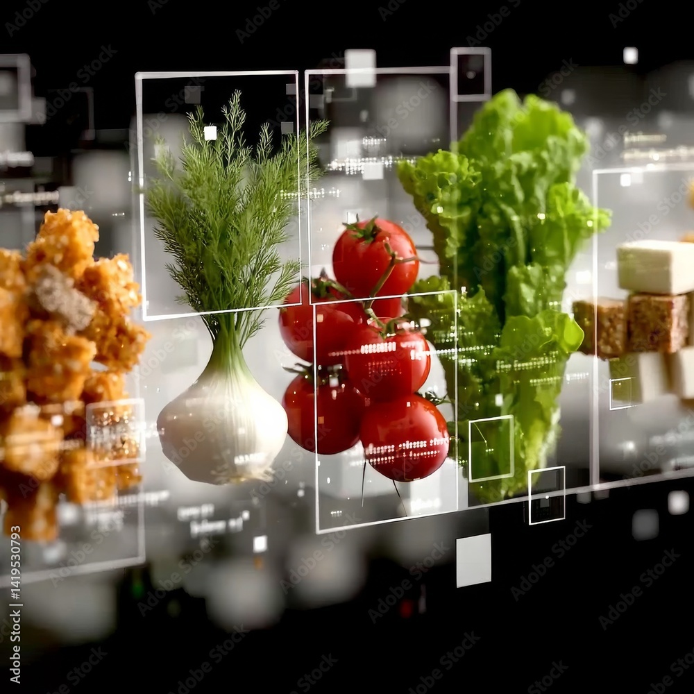 AI Enhanced Fresh Produce: Tomatos, Salad, Onion and Croutons, Analysed by Digital Technology for Quality Control