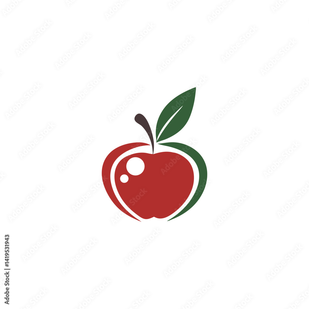 Minimalist Apple Logo with Leaf Red and Green Fruit Icon on White Background Minimalist Apple Logo with Leaf Red and Green Fruit Icon on White Background