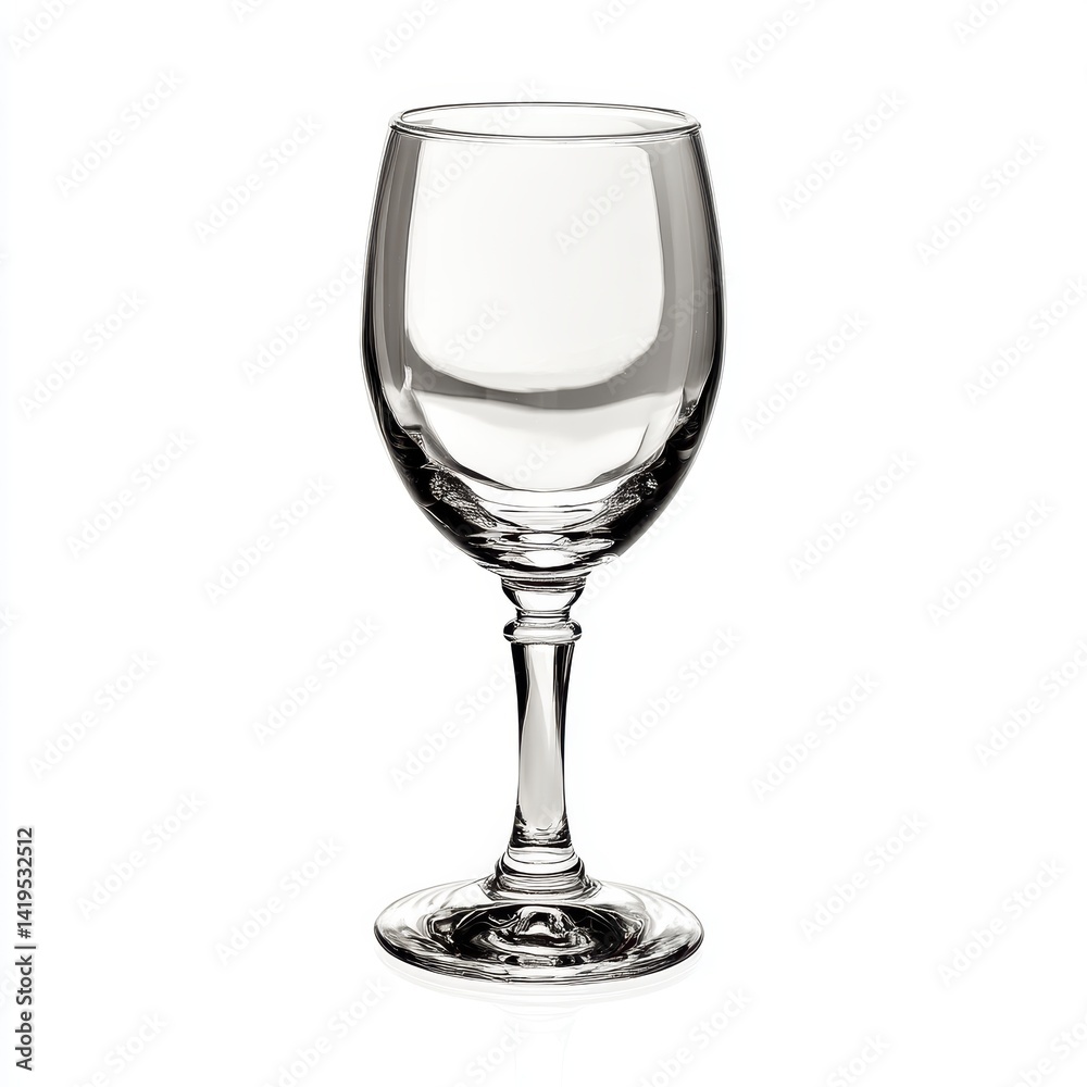 Elegant glassware: A simple, clear wine glass. This image showcases the beauty of a single stemware glass. Perfect for use in culinary, lifestyle, and drink projects Elegant glassware: A simple, clear wine glass. This image showcases the beauty of a single stemware glass. Perfect for use in culinary, lifestyle, and drink projects