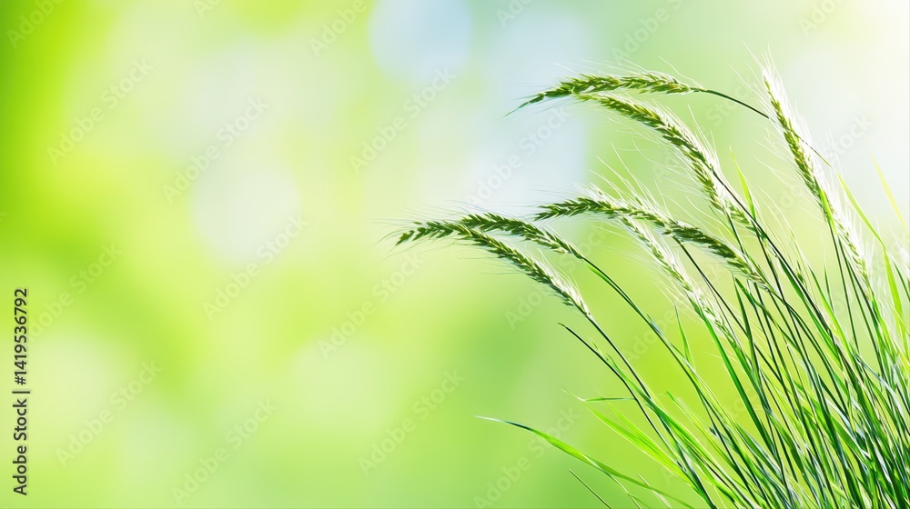 Elegant soft green grass blades against a bright nature background Elegant soft green grass blades against a bright nature background