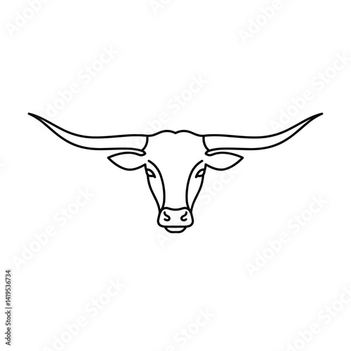 Minimalist line art of a Texas Longhorn bull's head with prominent horns