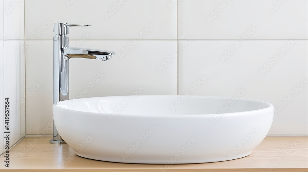 Fototapeta premium Modern bathroom sink with chrome faucet and minimalist design