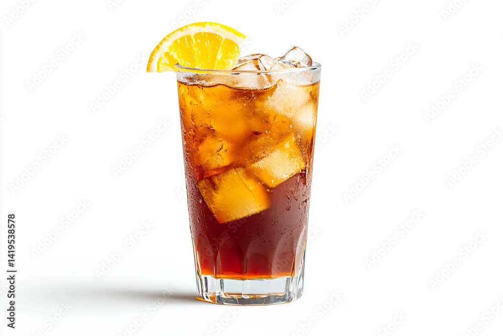 a glass of iced tea with a slice of orange a glass of iced tea with a slice of orange