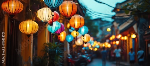 Colorful Lanterns Illuminate Vietnamese Street at Night photo