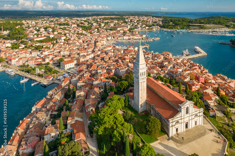 Aerial View Of The Rovinj Old Town, Adriatic Sea, Istria Peninsula, Croatia