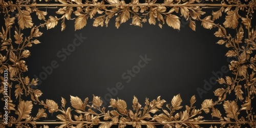 Elegant gold-accented botanical frame, intricate leaf pattern,  bloom,  frame