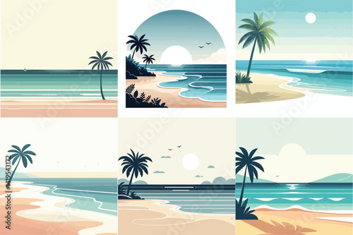 Minimalist Tropical Beach Scene Set