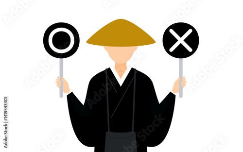 Simple illustration of a buddhist monk holding a maru-batu stick