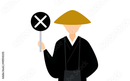 Simple illustration of a buddhist monk holding a maru-batu stick