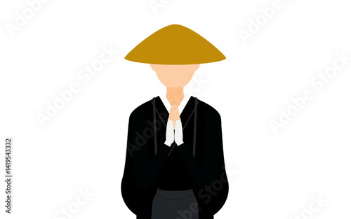 Simple illustration of a buddhist monk extend his arms