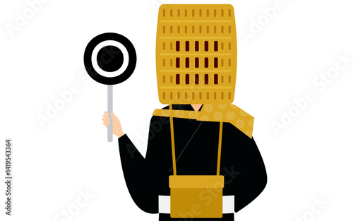 Simple illustration of a buddhist monk holding a maru stick
