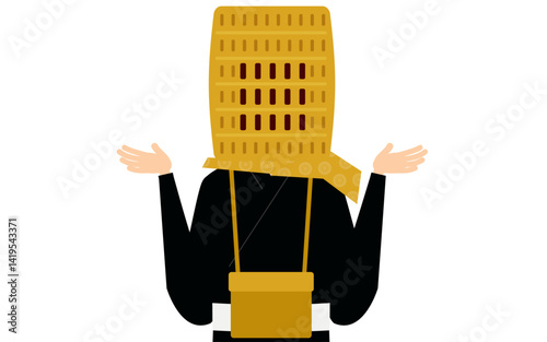 Simple illustration of a buddhist monk questioning