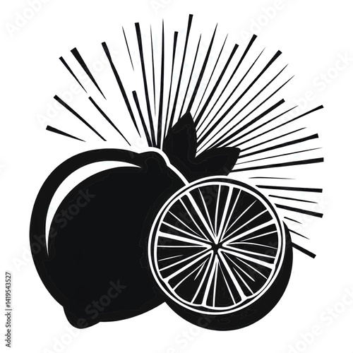 minimalist vector silhouette of Explosive Citrus Fruit