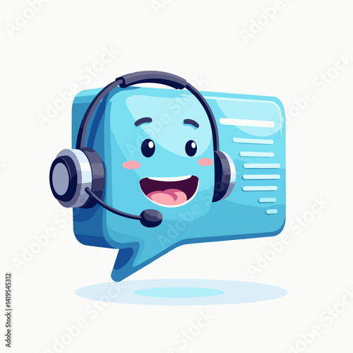 Cheerful chat bubble character with headset  