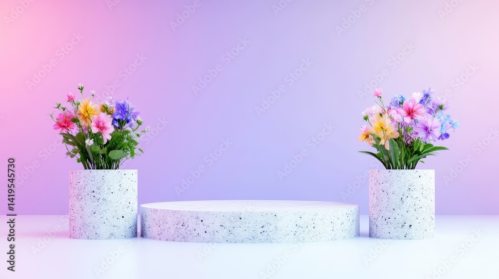 Obraz premium Abstract floral display on a marble podium